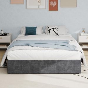 Cama 160x200cm com elevação a gás e estrado de ripas estável, cinzento