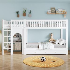 Beliche infantil com escada reta de 4 degraus, 90x200cm, branco