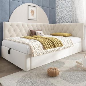 Cama infantil 90x190cm com arrumação hidráulica e estrado bege