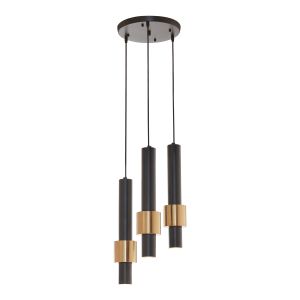 Candeeiro suspenso lulLED 3 abajures cilíndricos duplos gu10 preto / ouro