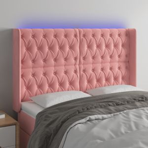 Cabeceira de cama c/ luzes LED veludo 147x16x118/128 cm rosa ptob2380