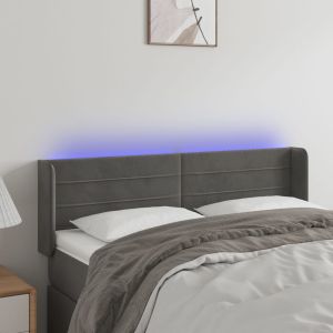 Cabeceira cama c/ luzes LED veludo 147x16x78/88cm cinza-escuro ptob1179