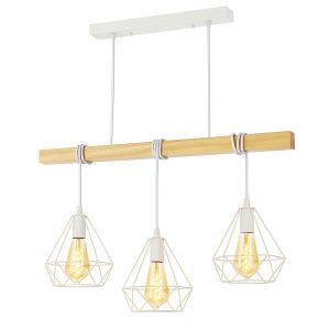 Luminária pendente 3 luzes madeira+metal gaiola estilo nórdico retrô, E27