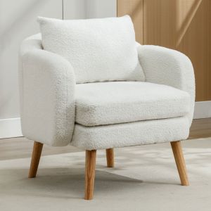 Poltrona em tecido teddy branco 1 lugar com almofada espessa