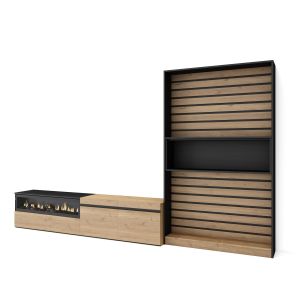 Móveis tv, 310x35x186cm, carvalho e preto, lareira eléctrica rf2865