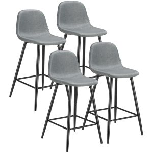 Set de 4 banquetas altos com respaldo e apoio, 45x48x92 cm, cinzento