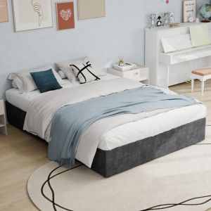 Base de cama elevável veludo 160x200cm cinzento