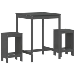 vidaXL set de mesa y taburetes altos jardín 3 piezas madera pino gris