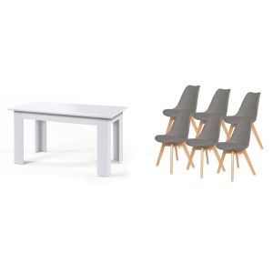 Conjunto mesa de jantar ou cozinha branco + 6 cadeiras nórdicas cinza