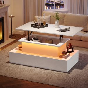 Mesa de centro com iluminação LED e 4 gavetas branco 41x90x55cm