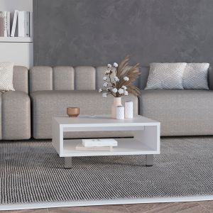 Mesa de centro eclipse em melamina com prateleiras inferiores e 4 pés