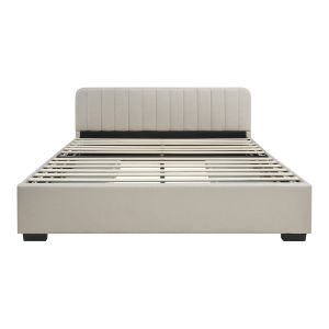 Cama estofada nofrenna com 4 gavetas mdf 140x200 cm bege [en.casa]