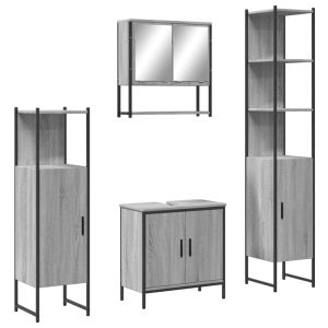4 pcs conjunto móveis casa de banho madeira proc. Cinza sonoma