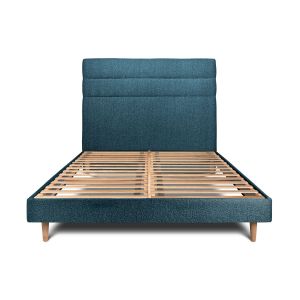 Cama de 135x190 cm com cabeceira de linha - tecido bouclette - azul