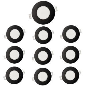 Pack x10 downlight LED embutido 12v, 3w, luz quente 3000k. Moldura preta