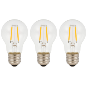 Pack x3 lâmpada LED a60 E27 filamento 4w 550lm. Luz quente 2700k