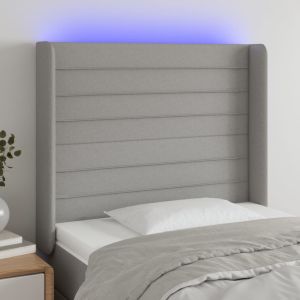 Cabeceira cama c/ luzes LED tecido 83x16x118/128 cm cinza-claro ptob2661