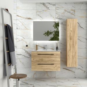 Móvel de banheiro morai 80 cm carvalho conpuxador preto pia de porcelana