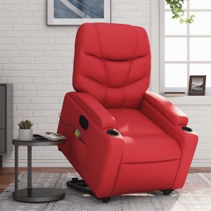 Poltrona reclinável elevatória elétrica couro artif. Vermelho ewg5887