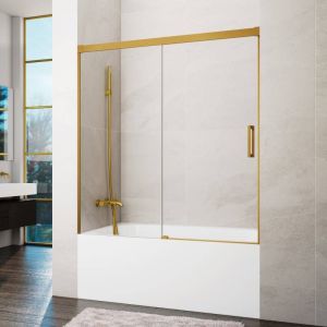 Resguardo banheira frontal+deslizante basic 140-145cm transparente dourado