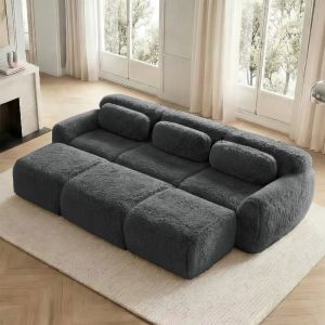 Sofá modular sem estrutura 3 lugares em pelúcia cinzento