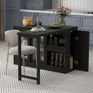 Mesa de bar extensível com arrumação giratória 360° em mdf preta