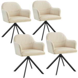 4 cadeiras de sala de jantar 360º terciopelo, 56x59x81 cm crema/preto