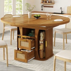Mesa de jantar extensível com arrumação carvalho 77,1x158x118cm