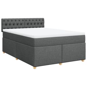 vidaXL cama box spring con colchón tela gris oscuro 140x190 cm