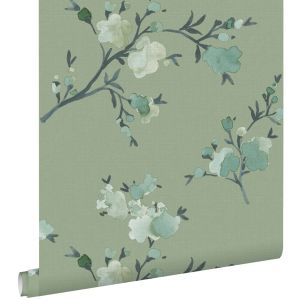 Estahome papel de parede   flores de cerejeira verde 53 cm x 10.05 m