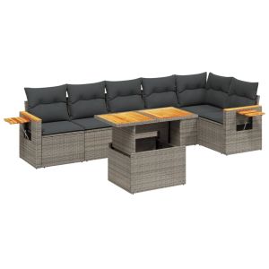 vidaXL set de sofás de jardín 7 piezas con cojines ratán pe gris