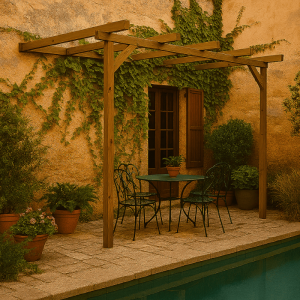 Pergola madeira adosada kai vidahuerto – 240 x 240 x 240 cm a 270 cm.