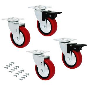 Emuca lote de 4 rodas slip 2 red com placa de montagem, diâmetro 50mm,