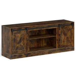 Móvel de tv - helloshop26 - estilo rústico - portas deslizantes - 3 pratele