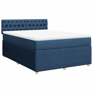 vidaXL cama box spring con colchón tela azul 160x200 cm