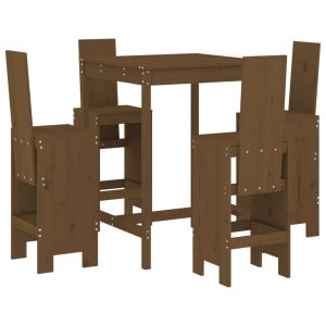 vidaXL mesa y taburetes altos de jardín 5 pzas madera pino marrón miel