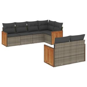 vidaXL set de sofás de jardín 7 piezas con cojines ratán pe gris