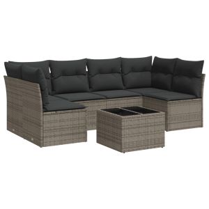 vidaXL set de sofás de jardín 7 piezas con cojines ratán pe gris