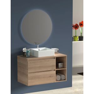 Móvel ZEUS com lavatório e espelho redondo LED GRAPHITE 100cm prateleira à esquerda
