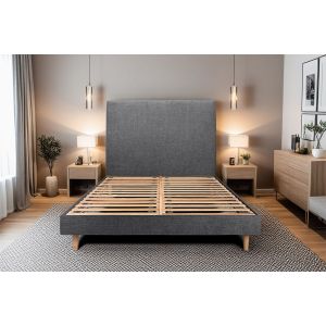 Cama de 160x200 cm com cabeceira estofada - tecido tela fosca - preto
