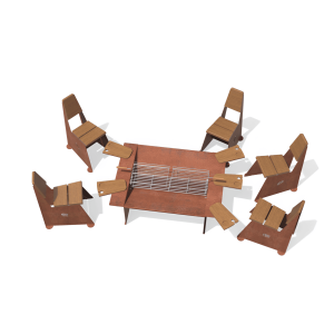 Conjunto zig braseiro grelhas + 4 cadeiras