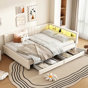 Cama independiente,extensível,linho,bege.