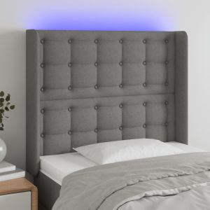 Cabeceira de cama c/ LED tecido 103x16x118/128 cm cinza-escuro ptob6533
