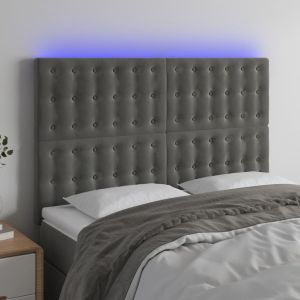Cabeceira de cama c/ LED veludo 144x5x118/128 cm cinza-escuro ptob9519