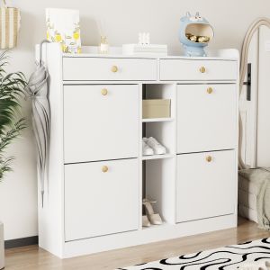 Sapateira com 4 portas basculantes 2 gavetas branca 100x110x26cm