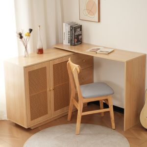 Mesa secretária giratória com armário madeira natural 75x126x40cm
