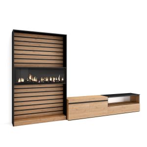 Móveis tv, 310x35x186cm, carvalho e preto, lareira eléctrica xxl rf2859