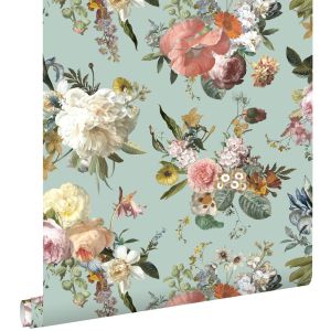 Estahome papel de parede flores vintage verde acinzentado 53 cm x 10.05 m