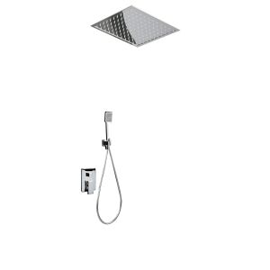 Kit duche embutido 2 vias aço e latão cromado 30x30 cm