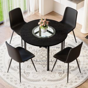 Conjunto mesa e cadeiras jantar redonda mdf pu castanho preto 4 lugares